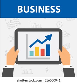 Mobile Business Tablet with Dashboard with Businessman Hands