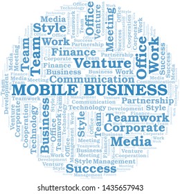 Mobile Business word cloud. Collage made with text only.