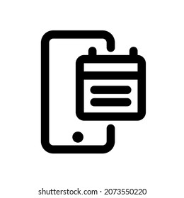 Mobile calendar icon, simple vector line style, editable stroke