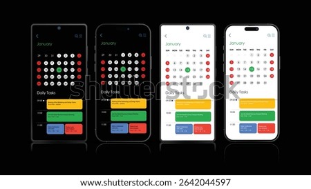 Mobile Calendar Planner App UI – Smartphone Meeting Scheduler and Daily Task Agenda Template | Vector Design