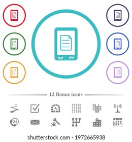 Mobile call list flat color icons in circle shape outlines. 12 bonus icons included.