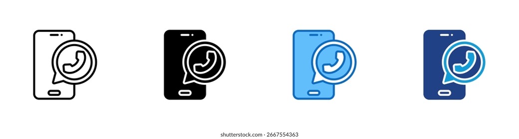 Mobile Call Multiple Style Icon Vector Design - Smartphone with a call bubble symbol, representing voice call or messaging application on mobile