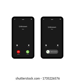 Vorlage für den mobilen Call-Bildschirm. Anrufempfang. Das Smartphone-Icon flach auf einem isolierten weißen Hintergrund. EPS 10 Vektor.
