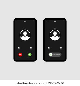 Mobile call screnn template. Incoming phone call. The smartphone icon flat on an isolated white background. EPS 10 vector.