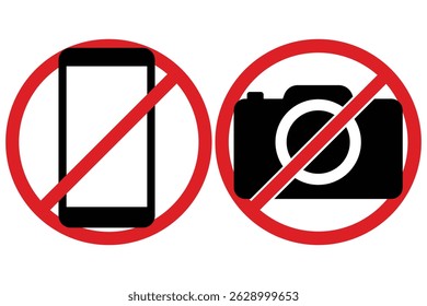 Mobile and camera block icon vector. Block symbols. Mobile and camera not allow sing vector. Photo and video is not allow, no photography, do not take a pic, camera not allowed, Vector illustration. 