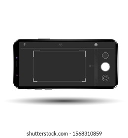 Mobile camera interface template background. Screen of smartphone with camera interface. Vector illustration