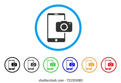 Mobile Camera rounded icon. Style is a flat mobile camera grey symbol inside light blue circle with black, gray, green, blue, red, orange variants. Vector designed for web and software interfaces.