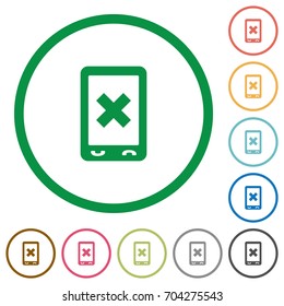 Mobile cancel flat color icons in round outlines on white background
