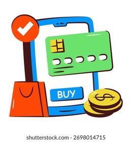 Icono de pago con tarjeta móvil en diseño de Vector de moda
