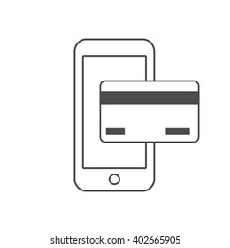 Mobile card payment, outline vector flat style illustration