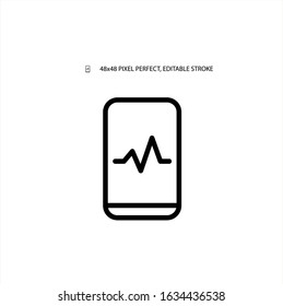 Mobile cardiogram simple line icon vector illustration. Editable stroke. 48x48 Pixel Perfect.