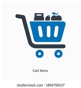 Icono de carrito móvil y artículos de carrito