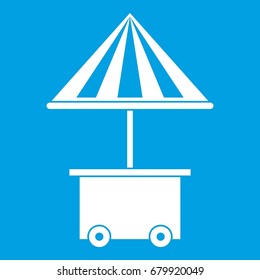 Mobile cart with umbrella for sale food icon white isolated on blue background vector illustration