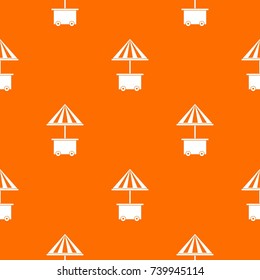 Mobile cart with umbrella for sale food pattern repeat seamless in orange color for any design. Vector geometric illustration