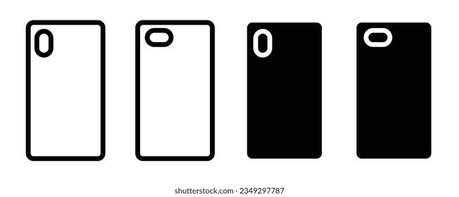 mobile case icon set. smartphone cover vector symbol. phone back case sign in black filled and outline. uitable for mobile app, and website UI design.