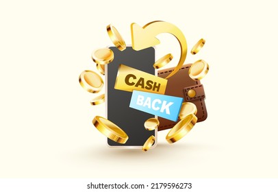 Mobile cash back service, financial payment Smartphone screen, buying with a refund coins. Vector illustration