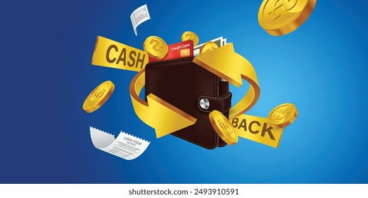 Mobile cash back service, financial payment Smartphone mobile screen, technology mobile display light. Vector illustration.Cash back, money saving vector concept with dollar coins, wallet, arrows.