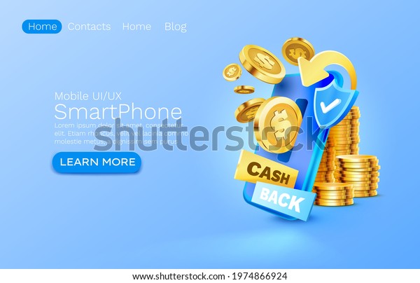 Mobile cash back service, financial payment\
Smartphone mobile screen, technology mobile display light. Vector\
illustration