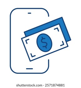 Mobile Cash Blue Icon. Digital Marketing Icon Editable Stroke Vector Illustration