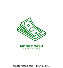 Mobile cash logo design template in linear style. Vector illustration.