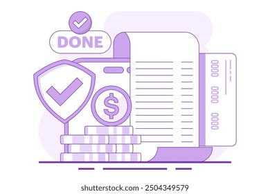 Mobile or cashless payment concept. infographics online banking, mobile bill payments, mobile wallets, start-up business projects, online surveys, business planning. flat vector illustration