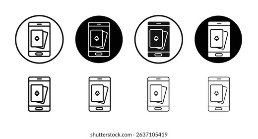 Mobile casino icon Black line art vector logo set