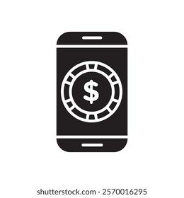 Mobile casino icon black and white vector outline sign