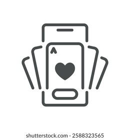 Mobile Casino Icon. Thin Line Illustration of Online Gambling App with Playing Cards and Smartphone. Isolated Vector Symbol.
