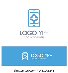 Mobile, Cell, Canada, Leaf Blue outLine Logo with place for tagline