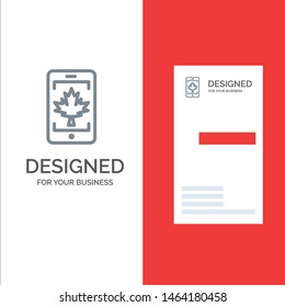 Mobile, Cell, Canada, Leaf Grey Logo Design and Business Card Template. Vector Icon Template background