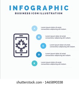 Mobile, Cell, Canada, Leaf Line Icon With 5 Steps Presentation Infographics Background. Vector Icon Template Background