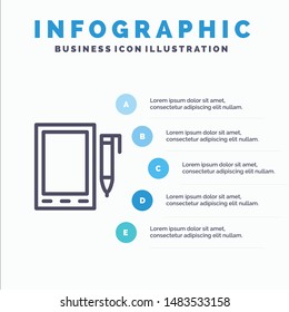 Mobile, Cell, Pencil, Design Line icon with 5 steps presentation infographics Background