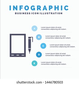 Mobile, Cell, Pencil, Design Solid Icon Infographics 5 Steps Presentation Background