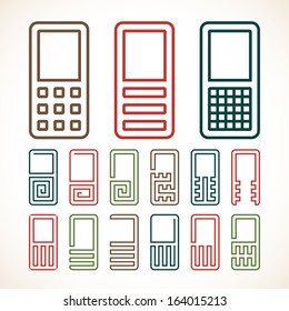 Mobile cell phone abstract icon set. Made with unusual forms and curves for special illustration of contact number.