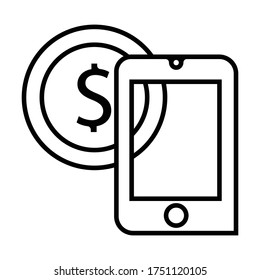 A mobile or cell phone with gold coin money icon
