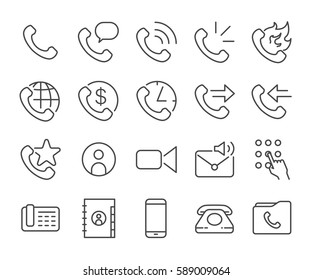 Mobile and cell phone line icon set. Included the icons as call, address book, voice mail, ringing, international, roaming and more.