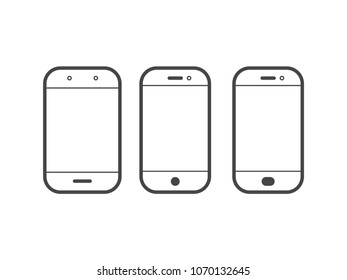 Mobile or cell phone outline vector simple smartphone icons set