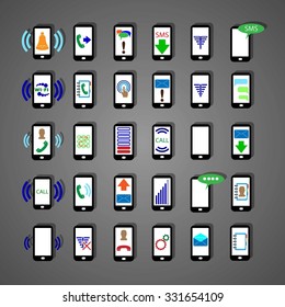 Mobile Or Cell Phone, Smartphone, Notification Contact Icons Set Color