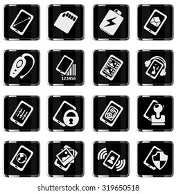 Mobile or cell phone, smartphone,  specifications and functions icons set