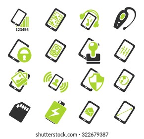 Mobile or cell phone, smartphone,  specifications and functions icons set