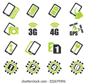 Mobile or cell phone, smartphone,  specifications and functions icons set