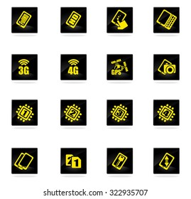 Mobile or cell phone, smartphone,  specifications and functions icons set