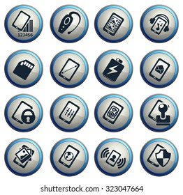 Mobile or cell phone, smartphone,  specifications and functions icons set