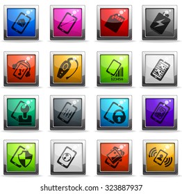 Mobile or cell phone, smartphone,  specifications and functions icons set