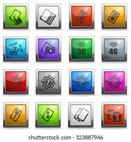 Mobile or cell phone, smartphone,  specifications and functions icons set