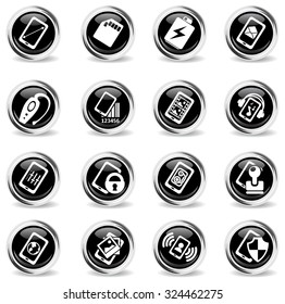 Mobile or cell phone, smartphone,  specifications and functions icons set