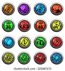 Mobile or cell phone, smartphone,  specifications and functions icons set