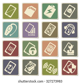 Mobile or cell phone, smartphone,  specifications and functions icons set