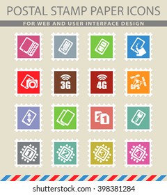 Mobile or cell phone, smartphone,  specifications and functions icons set