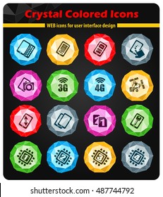 Mobile or cell phone, smartphone, specifications and functions icons set